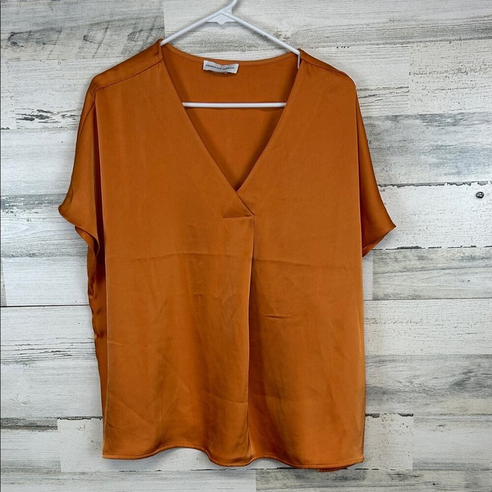 Cupcakes and Cashmere V-Neck Satin Short Sleeve Blouse Women’s Size XL Orange